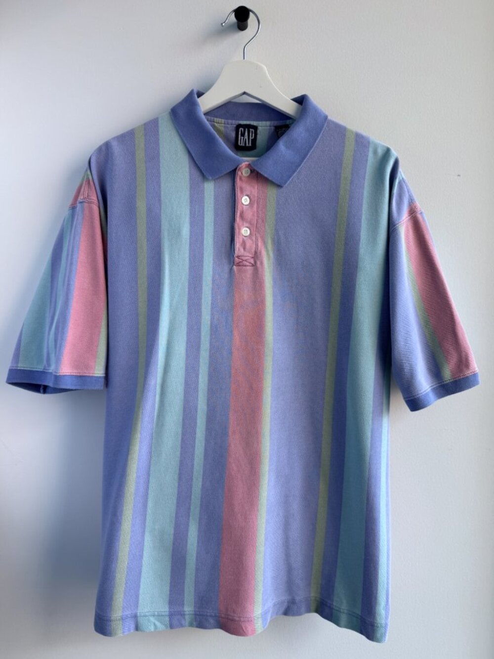 Vintage GAP Polo Shirt 100% Cotton Pastel Vertical Stripe 90s Mens Large
